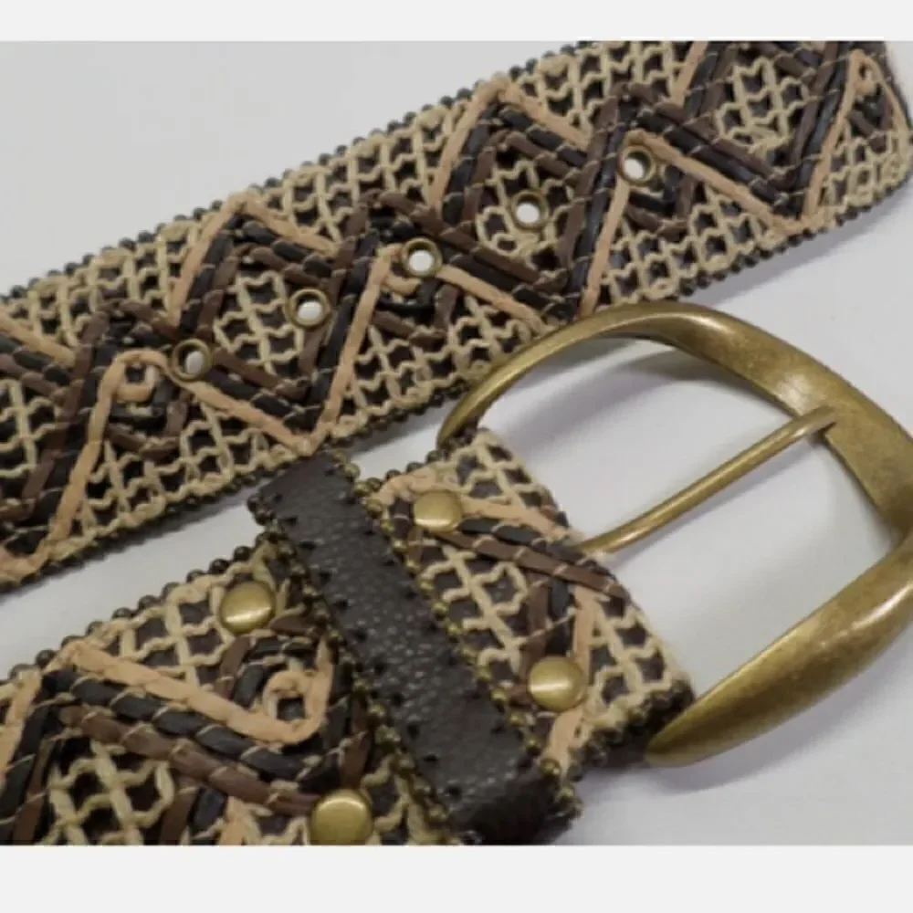 Target Tan Brown Woven Diamond Earthy Boho Festival Hippy Statement Belt